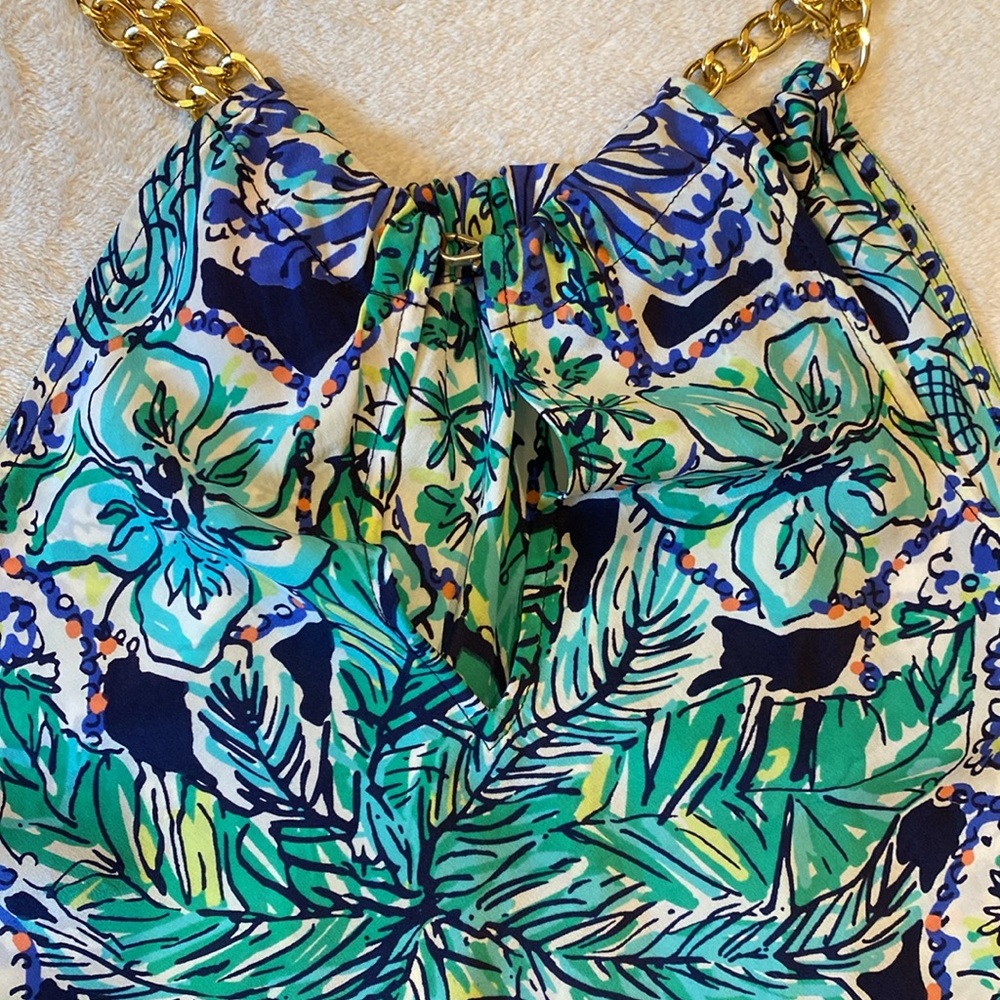 Lilly Pulitzer 100% silk Cabana Escape tank w/gold chain neck detail Sz XS - Picture 7 of 8